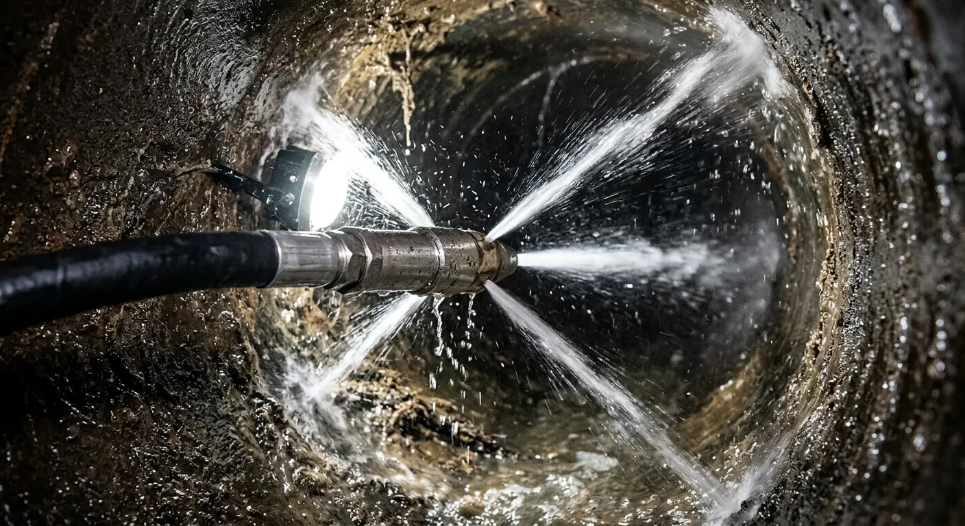 High-pressure hydro jetting nozzle cleaning sewer pipe for Storm Drain Cleaning in Erwin